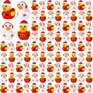Aldernest 100 Pcs Christmas Mini Resin Ducks Tiny Santa Claus Duck Figurine Bulk Snowman Miniature Figures for Xmas Winter Garden Landscape Micro