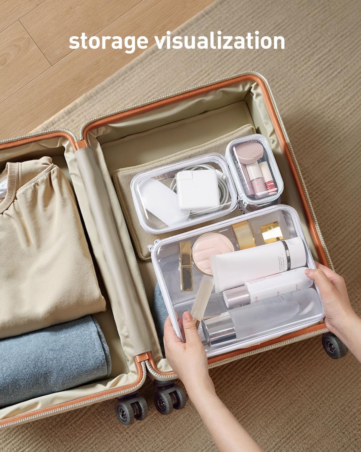 Ashenby 6PCS Large Clear Hard Shell Zippered Case, Diaper Bag Organizing Pouches, 1.1 kg, White