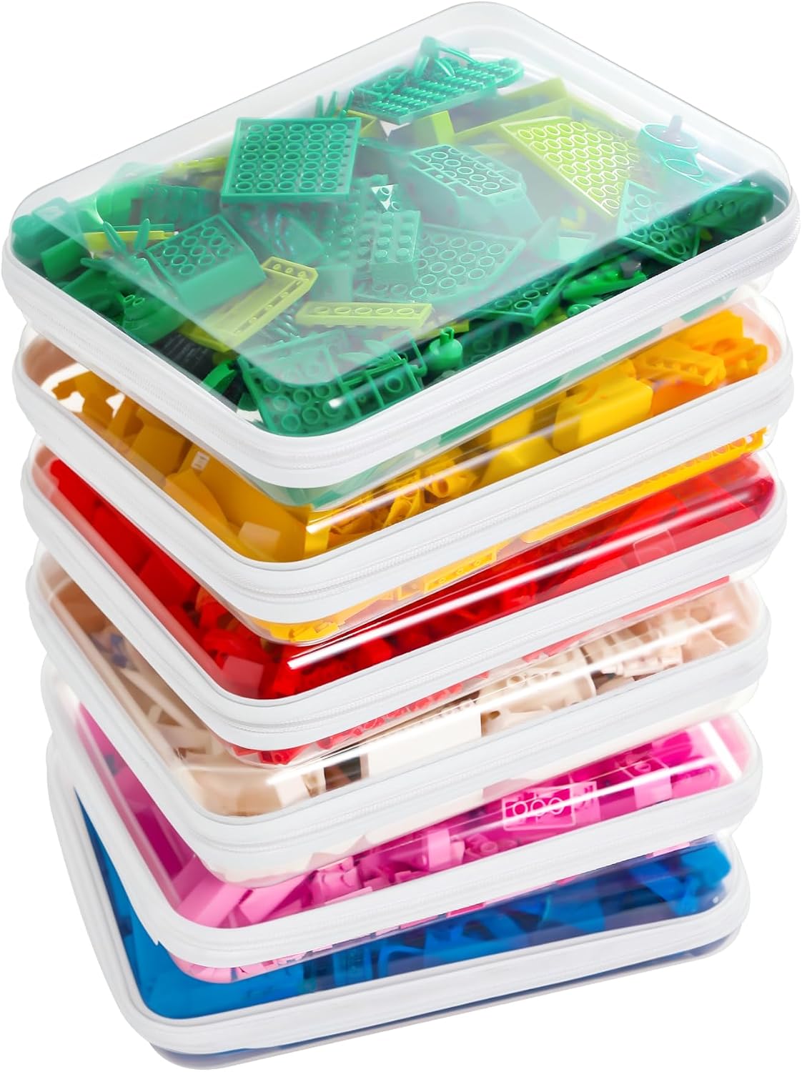 Ashenby 6PCS Large Clear Hard Shell Zippered Case, Diaper Bag Organizing Pouches, 1.1 kg, White