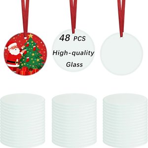 Ashenby 48PCS Round Sublimation Glass Blanks, Sublimation Ornament Blanks Bulk