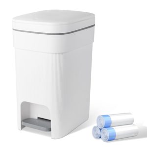 Barleyfield Small Bathroom Trash Can with Lid Slim Step Garbage Can 2.6 Gallon White, 0.94 kg