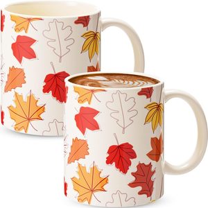 Ashenby 2 Pcs 11 oz Fall Maple Leaf Ceramic Coffee Mugs, 1.8 pounds, White