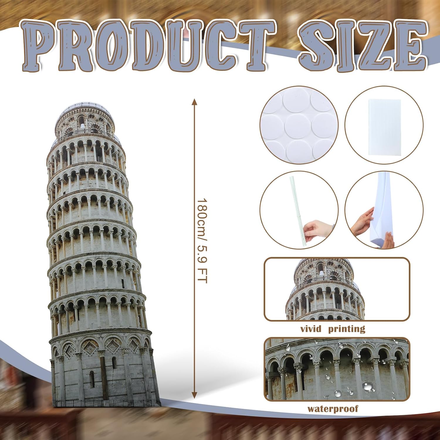 Birchmont 6 ft Leaning Tower of Pisa Cardboard Cutout Stand up Italy Theme Party Decorations Life Size Photo Props Italy Historic Landmark Tower