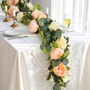 Aldernest 6FT Artificial Eucalyptus Flowers Garland, Champagne Peony, 1pcs, 0.2 kg