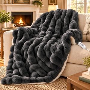 Brackenly Heated Throw Blanket, Faux Fur Soft Electric Throw, Grey, 4.3 pounds, Throw 50"x60"