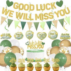 Aldernest Green Farewell Party Decorations, Good Luck We Will Miss You Banner, Green Gold, 41