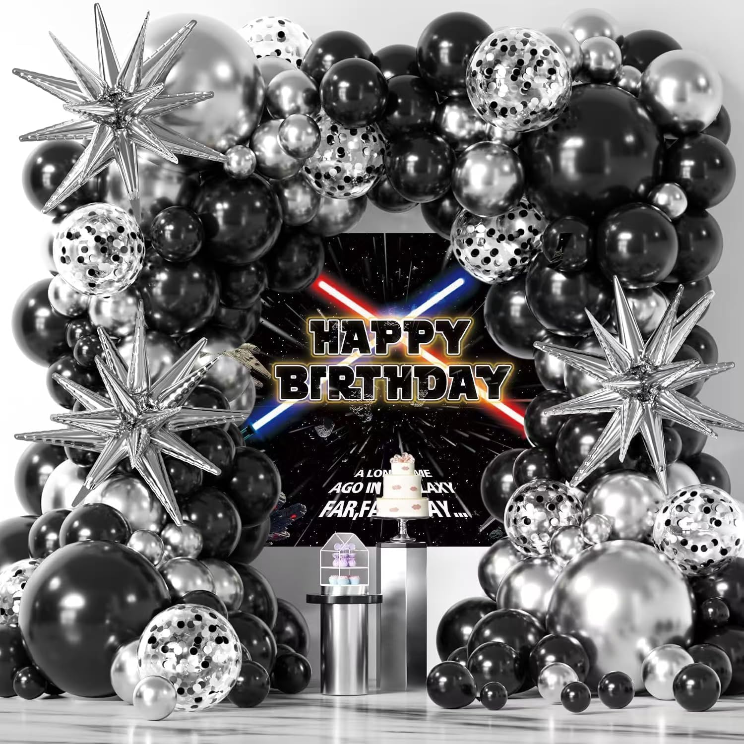 Aldernest Galaxy Party Decorations Themed Backdrop with Balloons Arch Kit for Boys Kids Birthday Party Universe Wars Background Galaxy Themed Cake