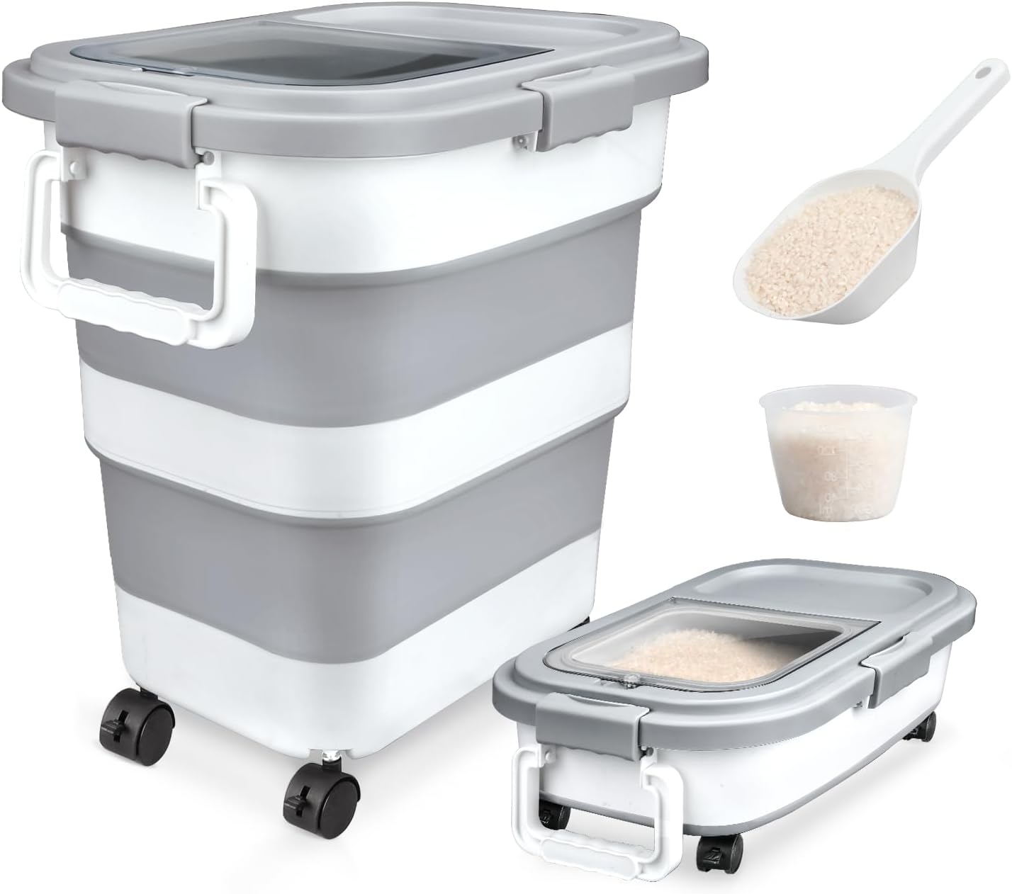 Aldernest Rice Storage Container 10-40 lb, 25 lb Pet Dog Food Storage Container, 1.48 kg, white and gray
