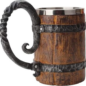 Aldernest Wooden Barrel Beer Mug Handmade Wood Bucket Heavy Mug with Handle, 1.1 pounds, 18 Ounces, Brown