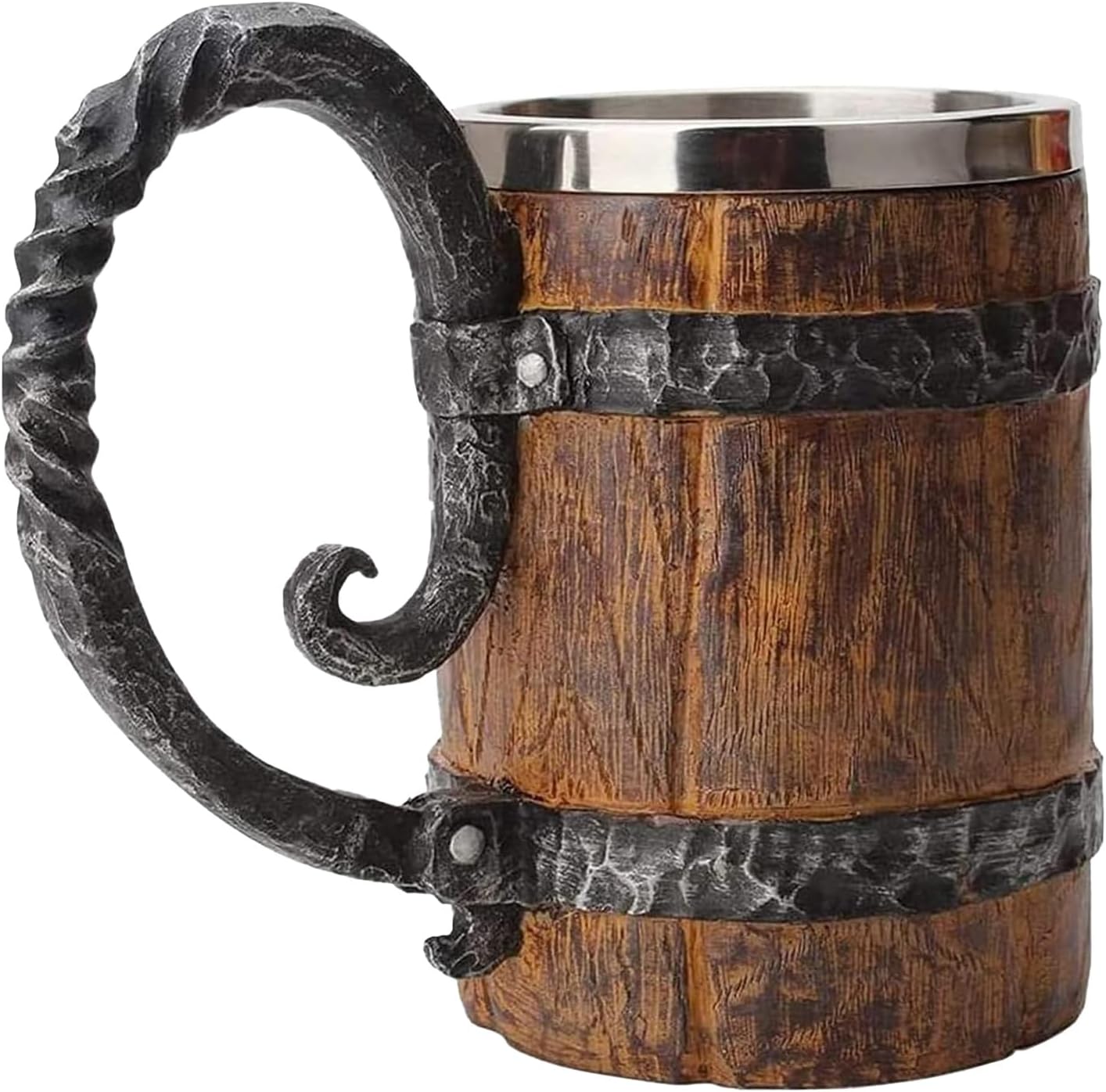 Aldernest Wooden Barrel Beer Mug Handmade Wood Bucket Heavy Mug with Handle, 1.1 pounds, 18 Ounces, Brown