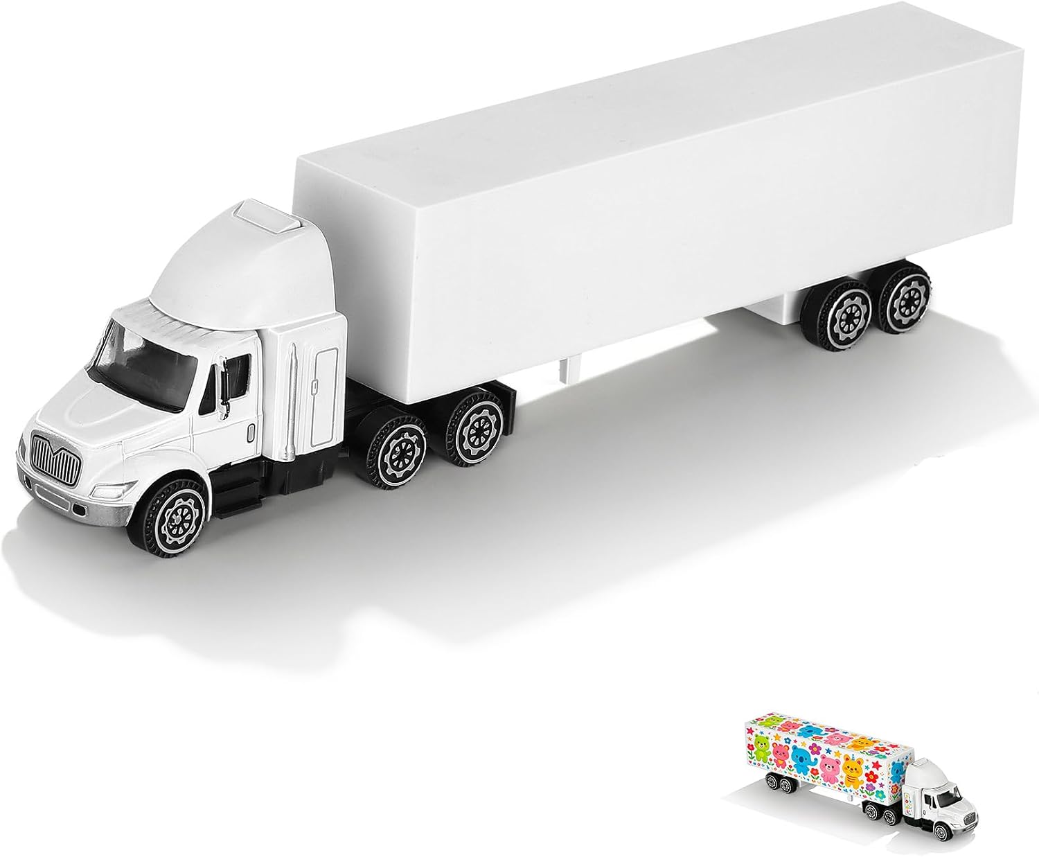Aldernest Mini Alloy Semi Truck Toy Model, Small Diecast Container Semi Trailer Truck with Detachable Cargo Container, White