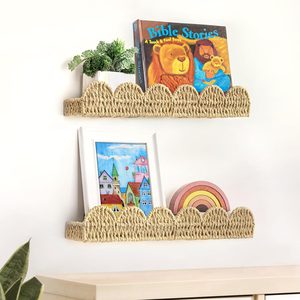 Aldernest Scalloped Nursery Bookshelf, Set of 2, Picture Ledge Shelf for Wall Decor, 580 g, Beige