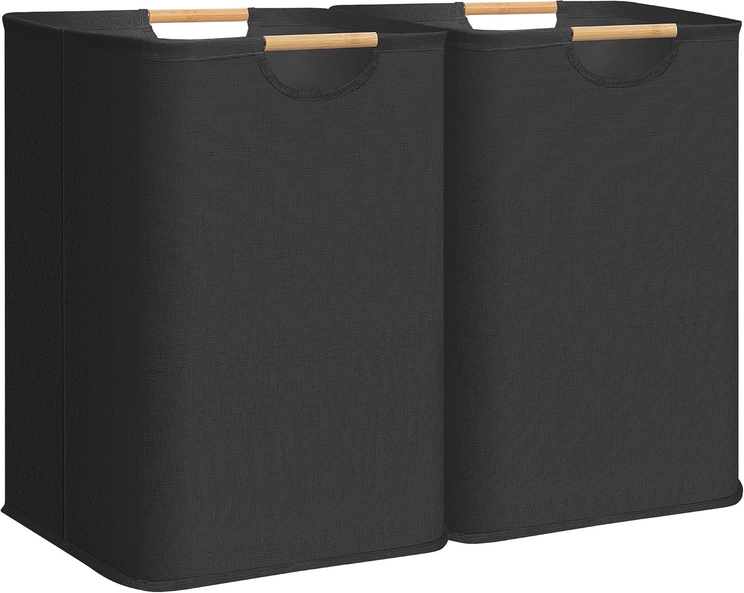 Ashenby 2-Pack Collapsible Laundry Hamper with Bamboo Handles, Black, 100L x 2