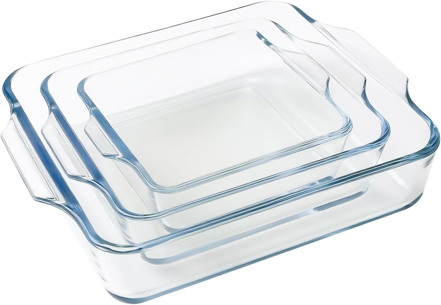 Ashenby 3Pcs Square Glass Baking Trays Handles Multi Cook Safe, Clear