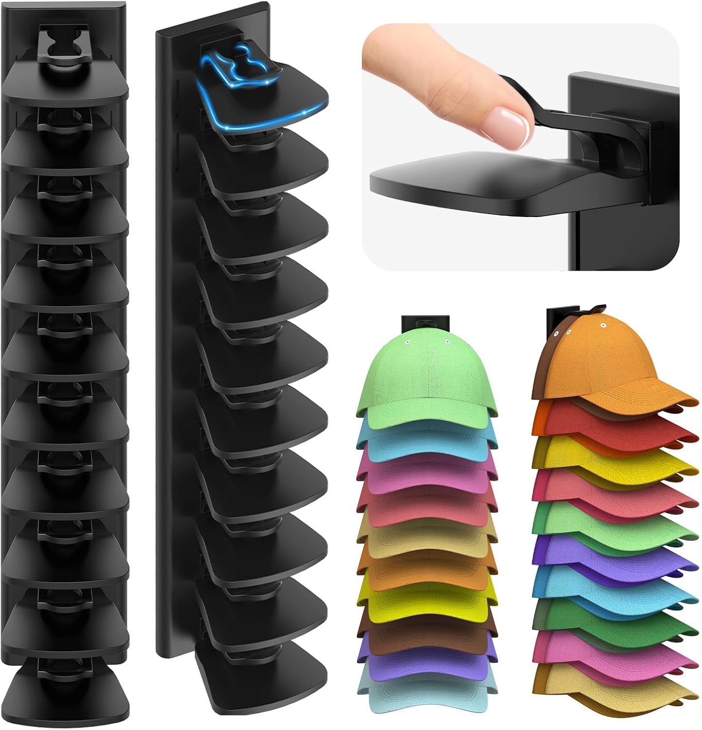 VelloHome Hat Organizer for Baseball Caps, 2 Pack Hold Up to 40 Hats, 0.5 kg, Black