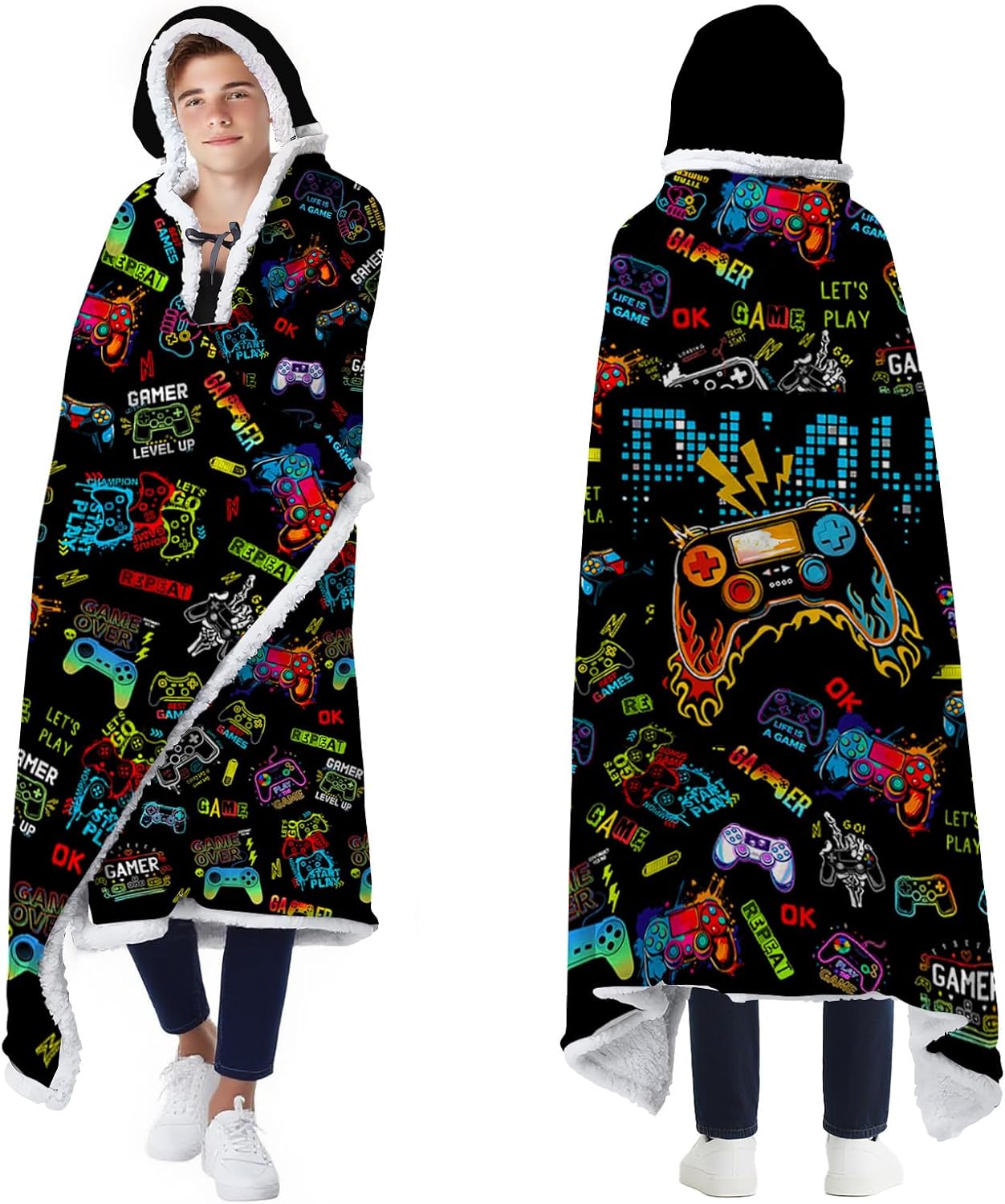 Barleyfield Gaming Wearable Blanket Hoodies, Flannel Soft Blankets 47×71, King (U. S. Standard), Game