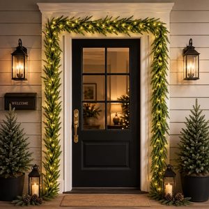 Aldernest 9Ft Christmas Norfolk Pine Garland+20 LED Lights Battery Powered for Mantle, 10.4 ounces