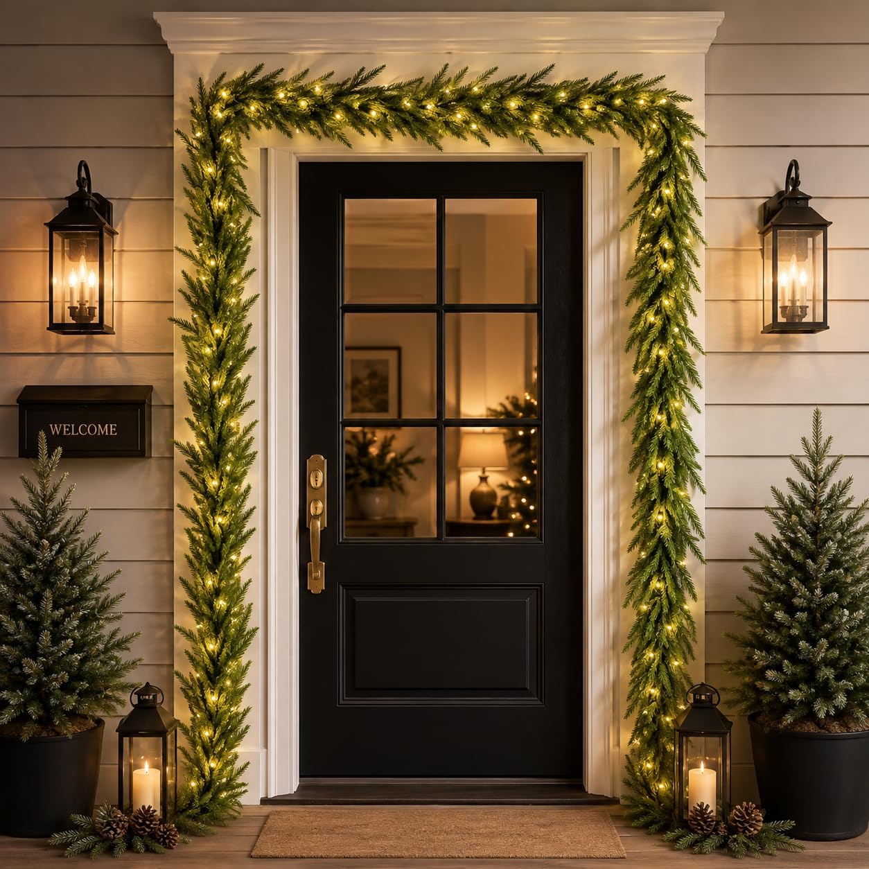 Aldernest 9Ft Christmas Norfolk Pine Garland+20 LED Lights Battery Powered for Mantle, 10.4 ounces
