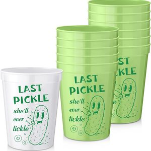 VelloHome 12pcs 16oz Last Pickle She'll Ever Tickle Bachelorette Party Cups, 10.56 ounces, white, green