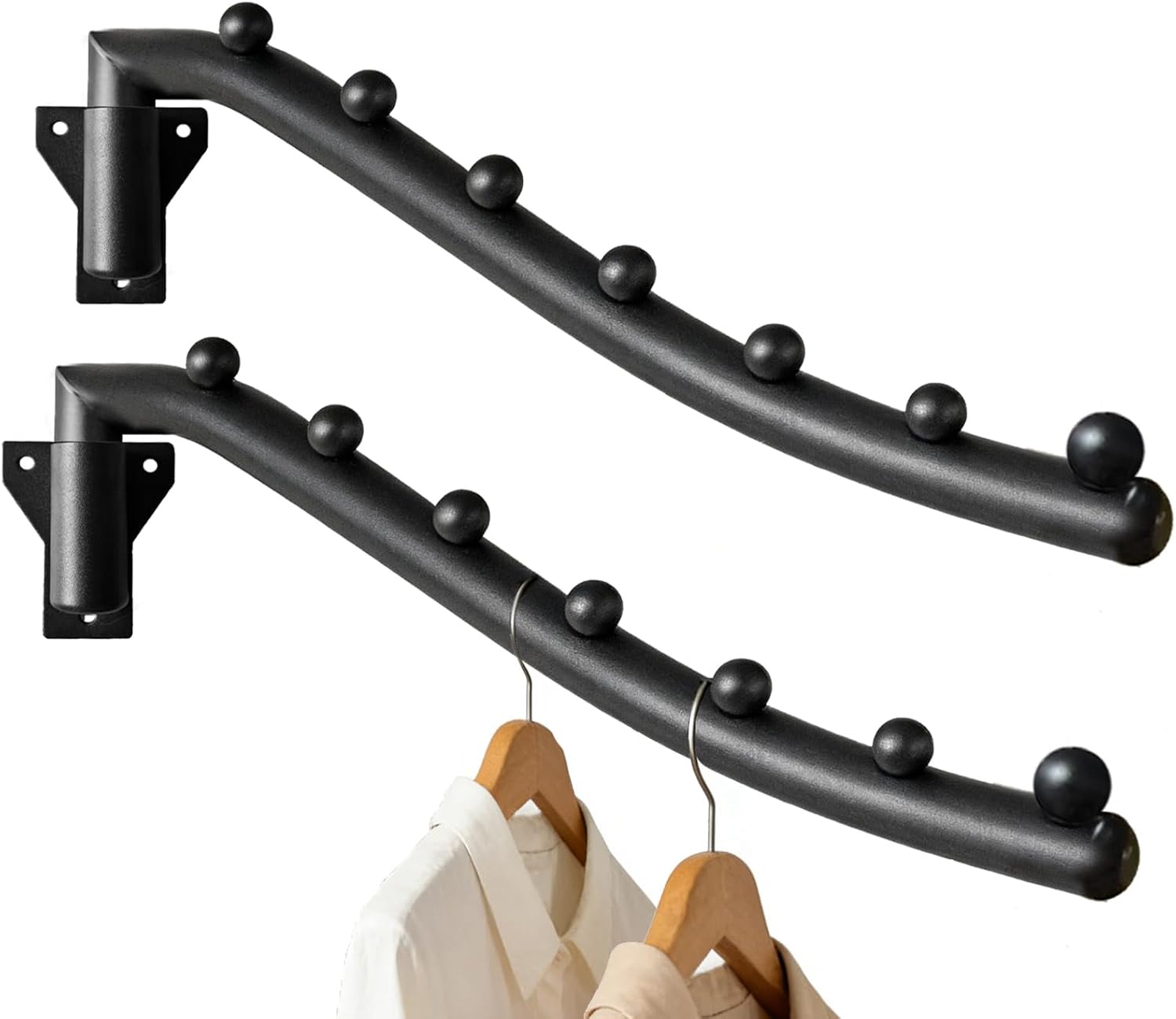 Aldernest 2pcs Swing Clothes Hanger Rack, Wall Mounted Clothes Rack, 550 g, Black
