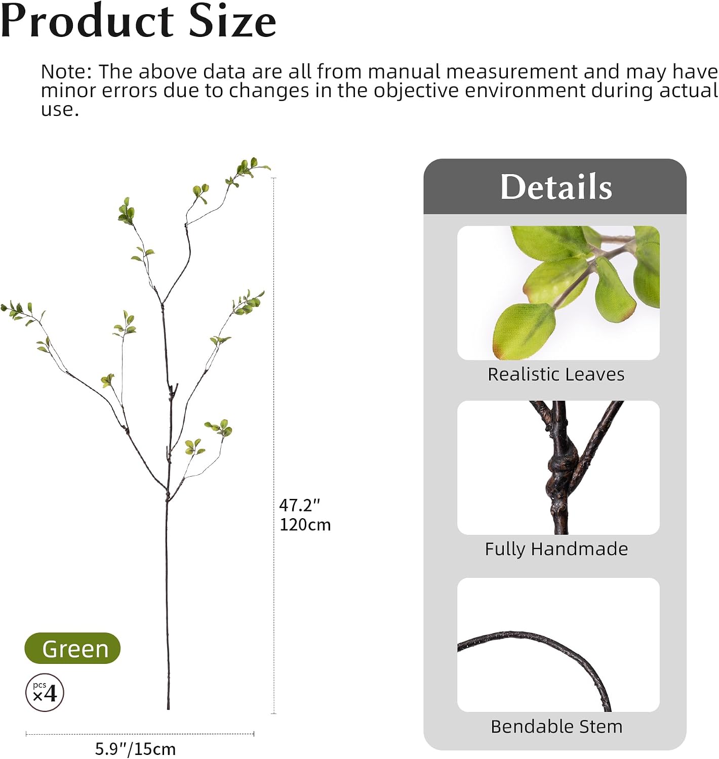 Birchmont 4PCS Artificial Green Branches 47.2"