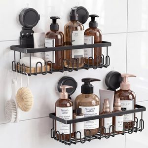 Aldernest Shower Caddy Suction Cup, No Drill Shower Shelves for Bath, 2 Pack, black
