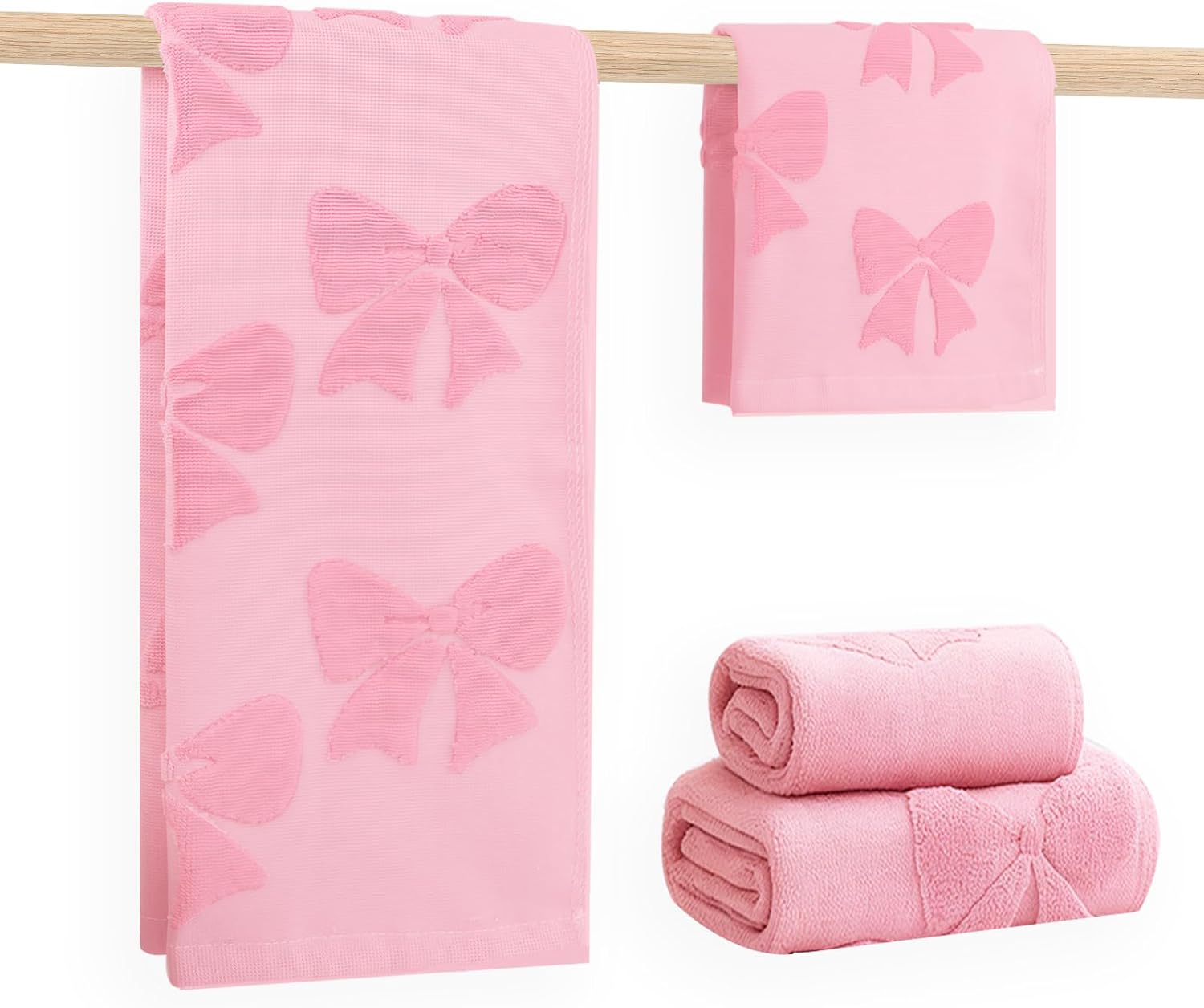 Birchmont 4 PCS Cotton Towel Set Contain 2 Hand Towels 14x30in & 2 Wash Coths 14x14in, 16 ounces, Pink