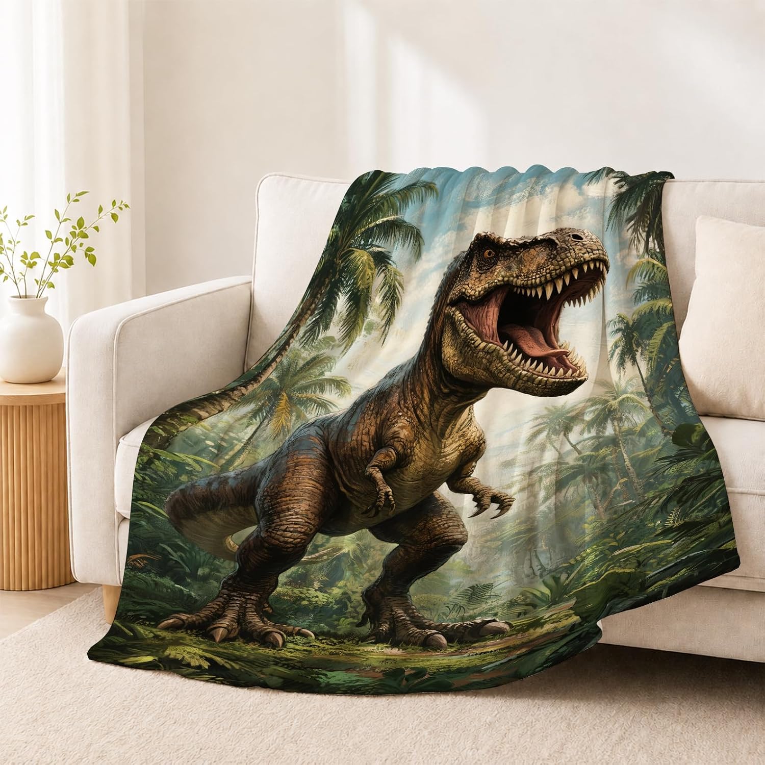 Barleyfield Dinosaur Tyrannosaurus Rex Blanket Super Soft Warm Fluffy Fleece Flannel Throw Blanket Cozy Fuzzy Plush Stuff Bedding Blankets Gifts for