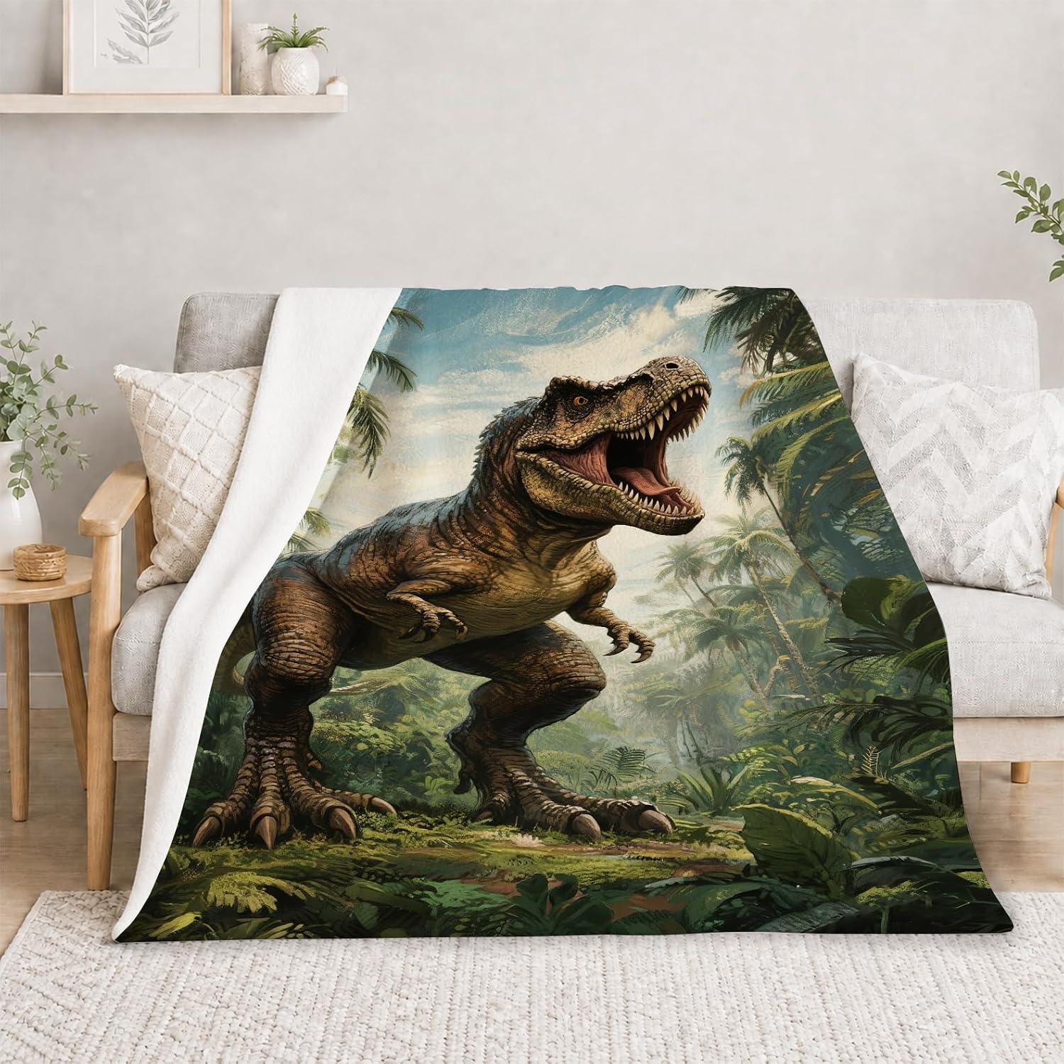Barleyfield Dinosaur Tyrannosaurus Rex Blanket Super Soft Warm Fluffy Fleece Flannel Throw Blanket Cozy Fuzzy Plush Stuff Bedding Blankets Gifts for