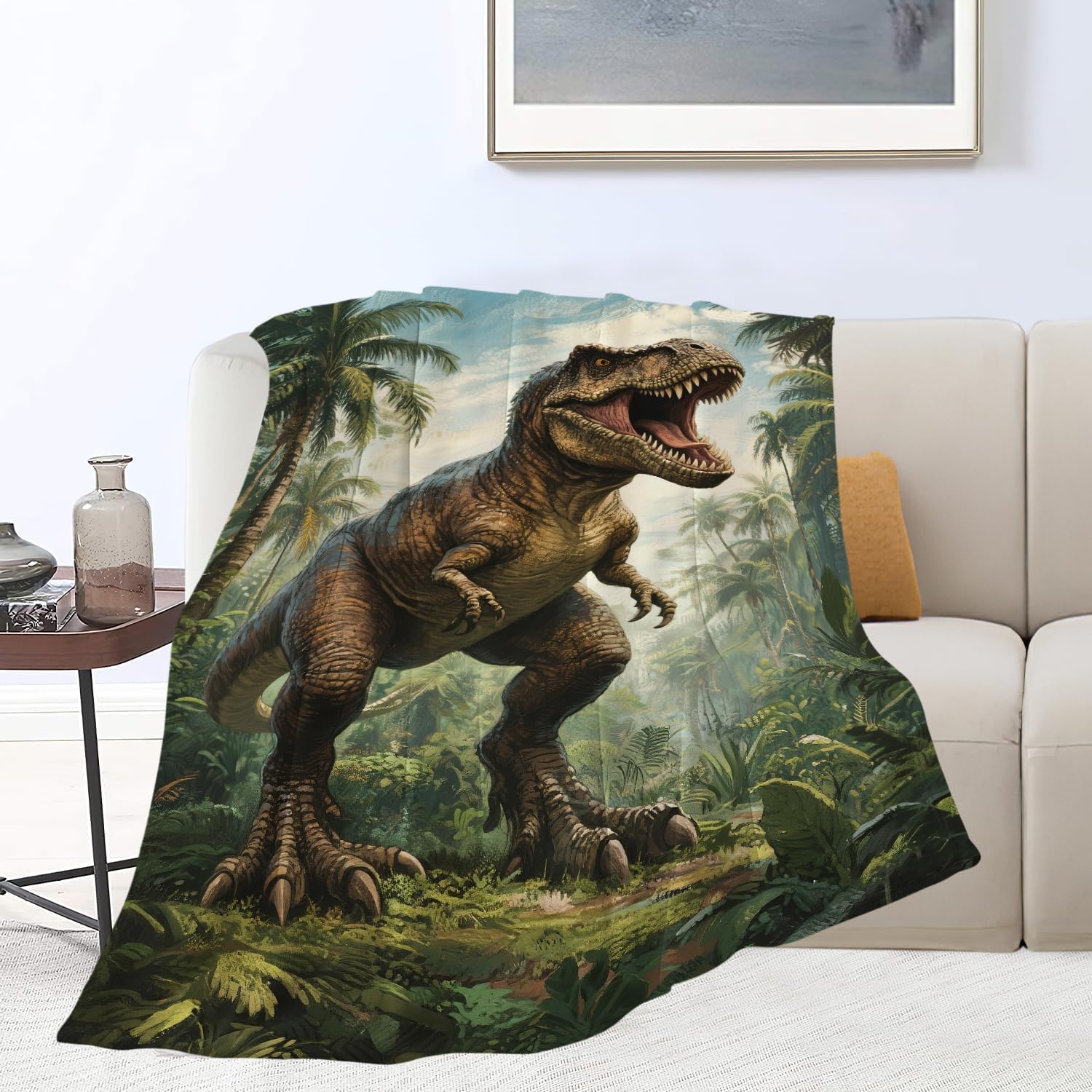Barleyfield Dinosaur Tyrannosaurus Rex Blanket Super Soft Warm Fluffy Fleece Flannel Throw Blanket Cozy Fuzzy Plush Stuff Bedding Blankets Gifts for