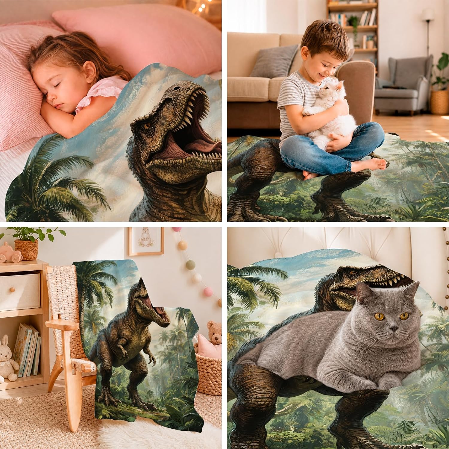 Barleyfield Dinosaur Tyrannosaurus Rex Blanket Super Soft Warm Fluffy Fleece Flannel Throw Blanket Cozy Fuzzy Plush Stuff Bedding Blankets Gifts for