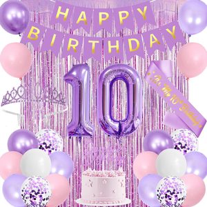 Aldernest Purple Pink 10th Birthday Decorations for Girls, Double Digits Decor Set, 220