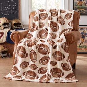 VelloHome Football Beige Flannel Throw Blanket 50x60, 14.4 ounces, Brown