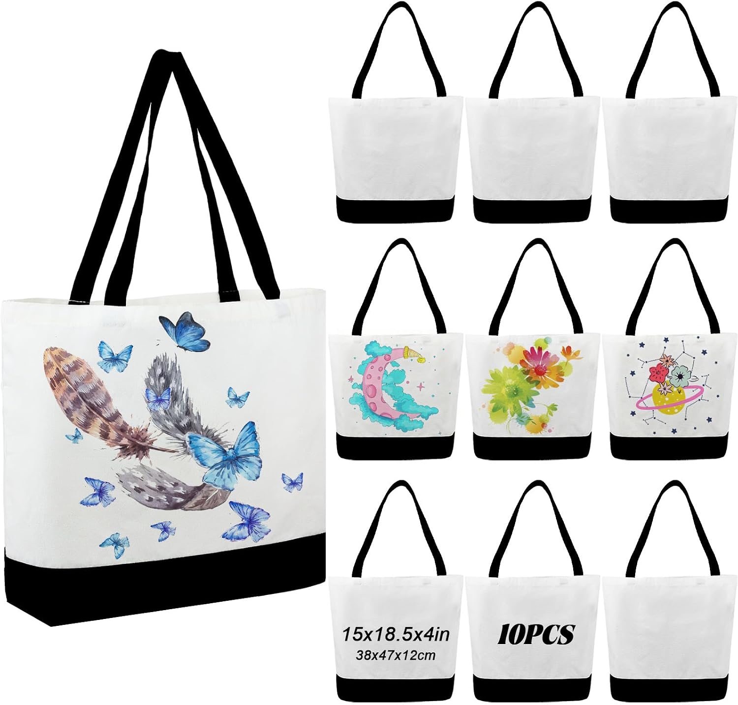 Aldernest 10 Pcs Sublimation Tote Bags Blanks Canvas Tote Bags Bulk for DIY Crafts