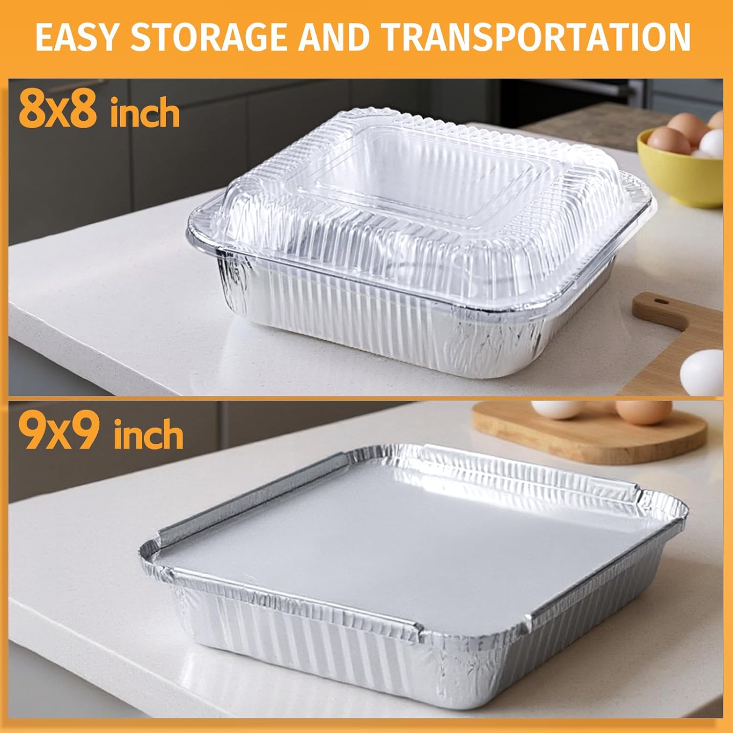Barleyfield 40 Pack Disposable Aluminum Pans with Lids, 9x9 & 8x8 Inch, 1.27 kg, Silver