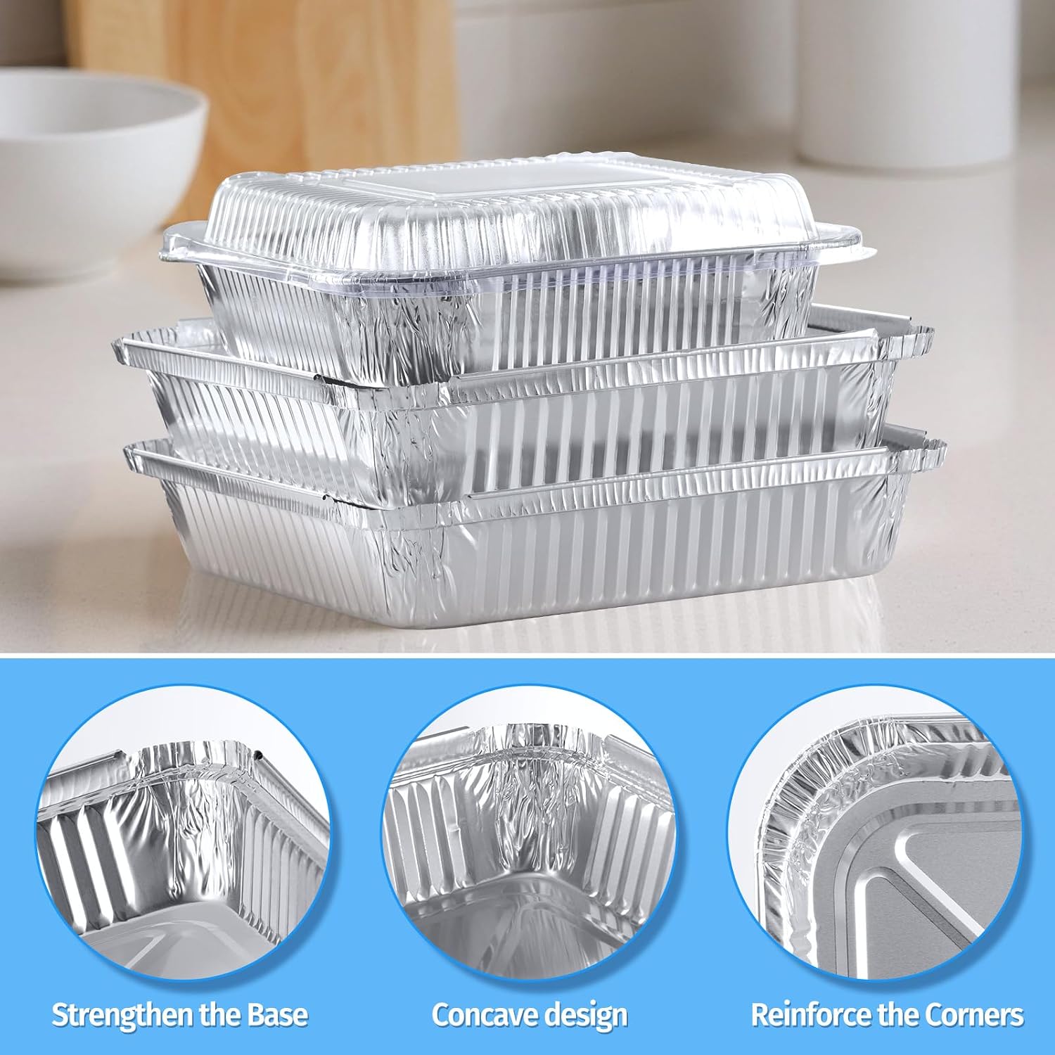 Barleyfield 40 Pack Disposable Aluminum Pans with Lids, 9x9 & 8x8 Inch, 1.27 kg, Silver