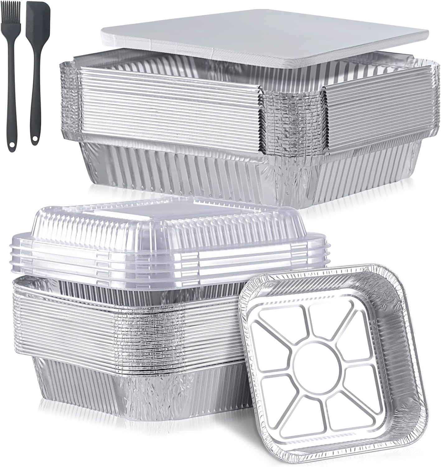 Barleyfield 40 Pack Disposable Aluminum Pans with Lids, 9x9 & 8x8 Inch, 1.27 kg, Silver