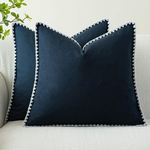 VelloHome Pack of 2 Decorative Linen Euro Sham Throw Pillow Covers 24x24 Navy Blue
