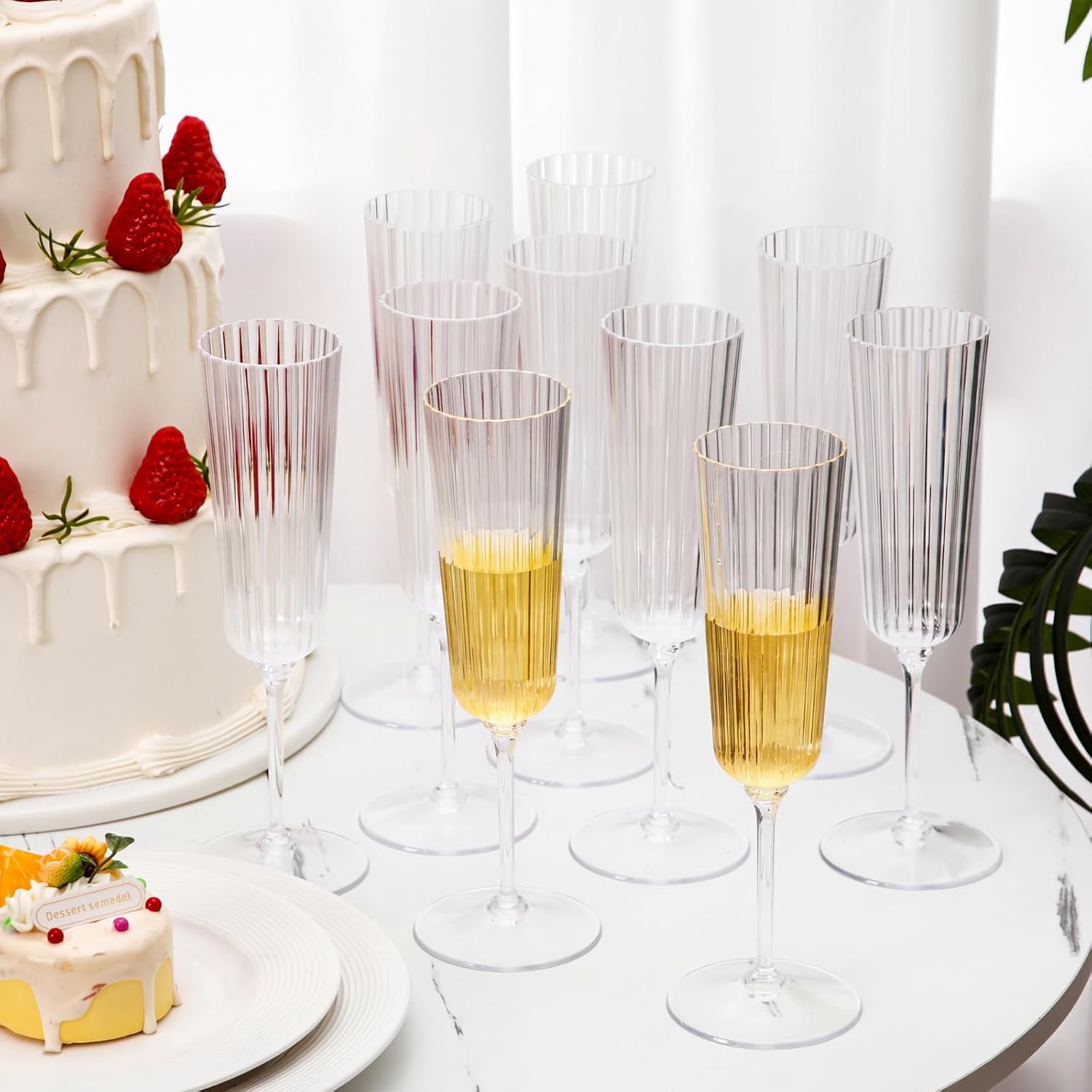 Aldernest 48 Pcs 6.4 oz Plastic Ribbed Champagne Flutes, Clear, 4.4 pounds