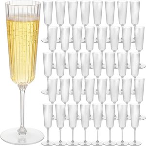 Aldernest 48 Pcs 6.4 oz Plastic Ribbed Champagne Flutes, Clear, 4.4 pounds