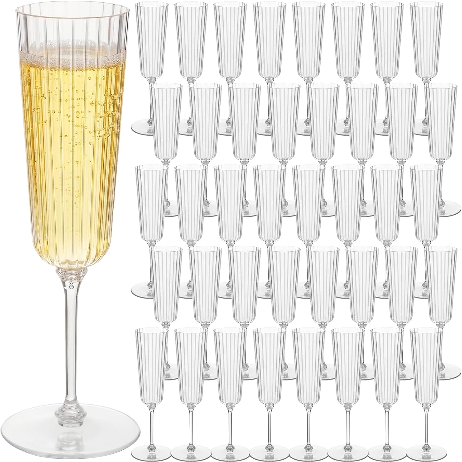 Aldernest 48 Pcs 6.4 oz Plastic Ribbed Champagne Flutes, Clear, 4.4 pounds