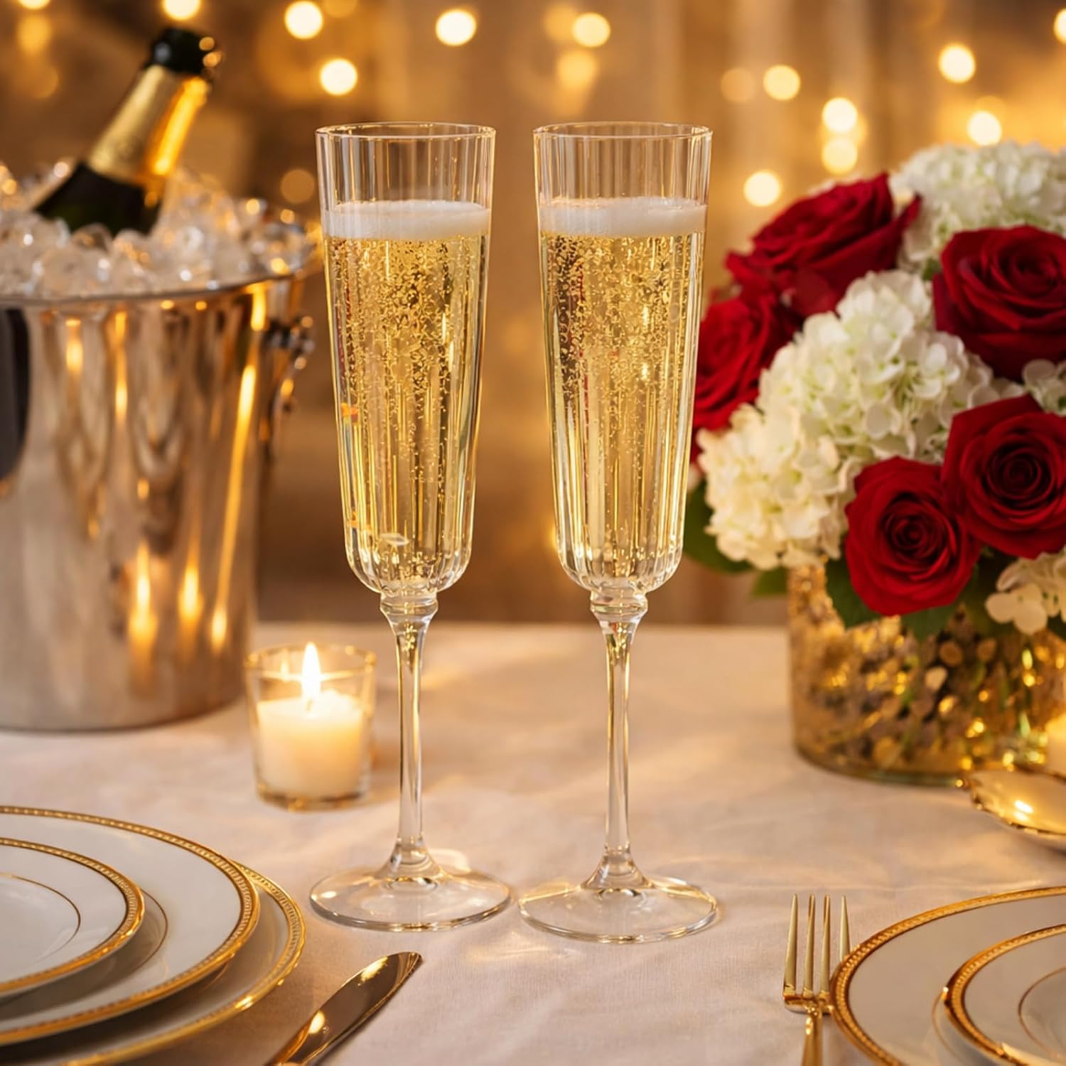 Aldernest 48 Pcs 6.4 oz Plastic Ribbed Champagne Flutes, Clear, 4.4 pounds