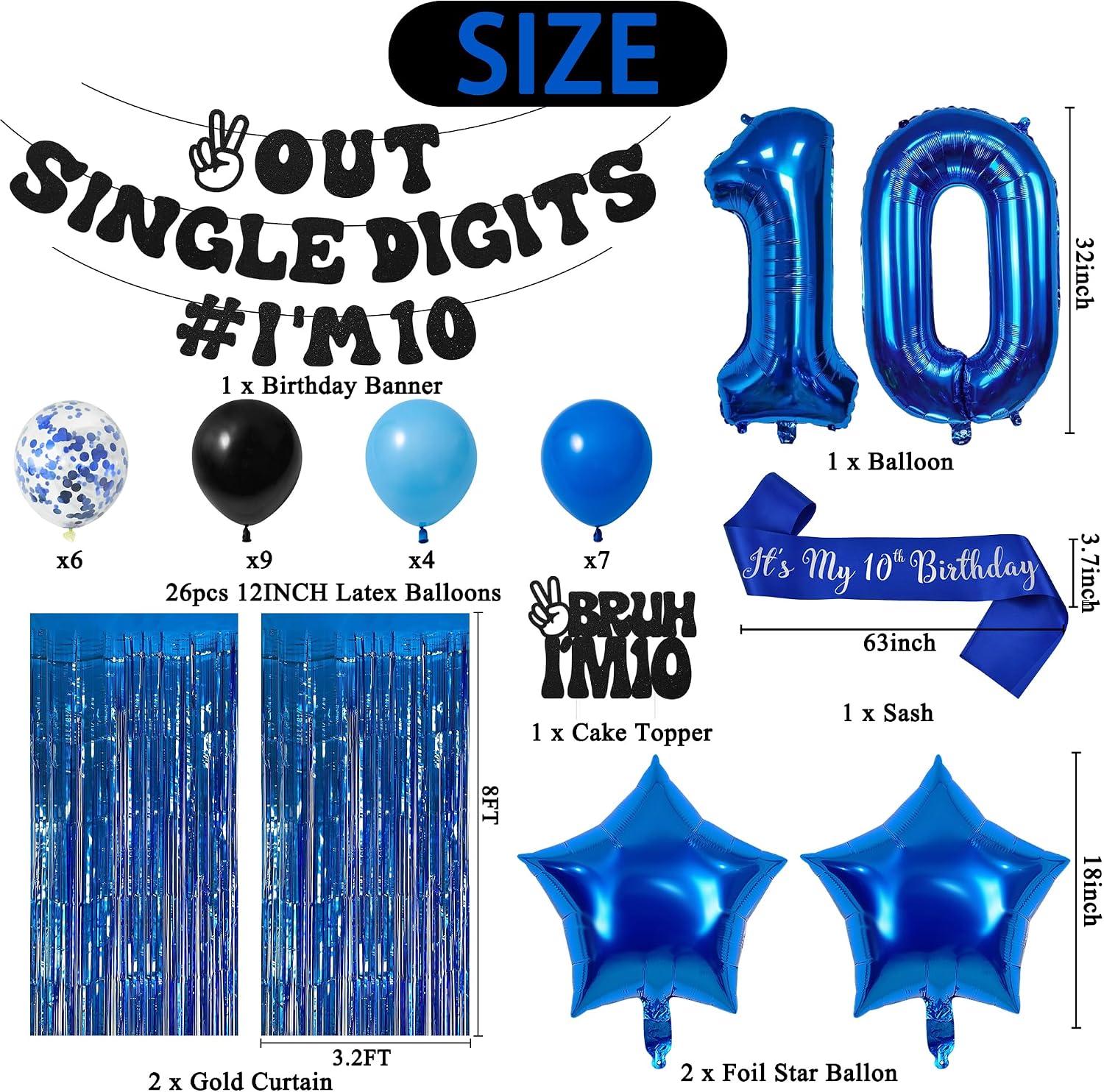 Aldernest Black Blue 10th Birthday Decorations for Boys, 220