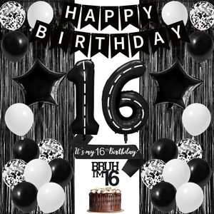 Aldernest Black and White 16th Birthday Decorations for Boys, Sweet 16th Set, Black White, 220