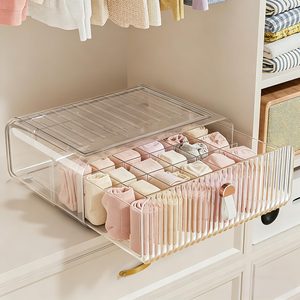 Rowanmere Sock Underwear Drawer Organizer - 24 Compartment Clear Acrylic Storage Bins with Removable Dividers for Closet