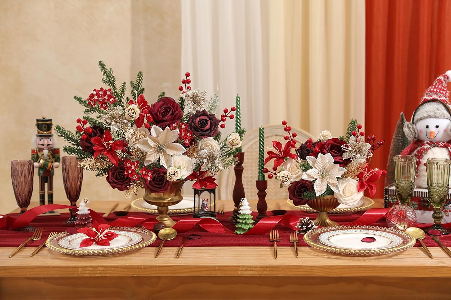 Aldernest Artificial Christmas Flowers Greenery Combo Box Set Faux Flowers Bulk Flower Leaf with Stems for DIY Tree Ornaments Xmas Wreath Floral
