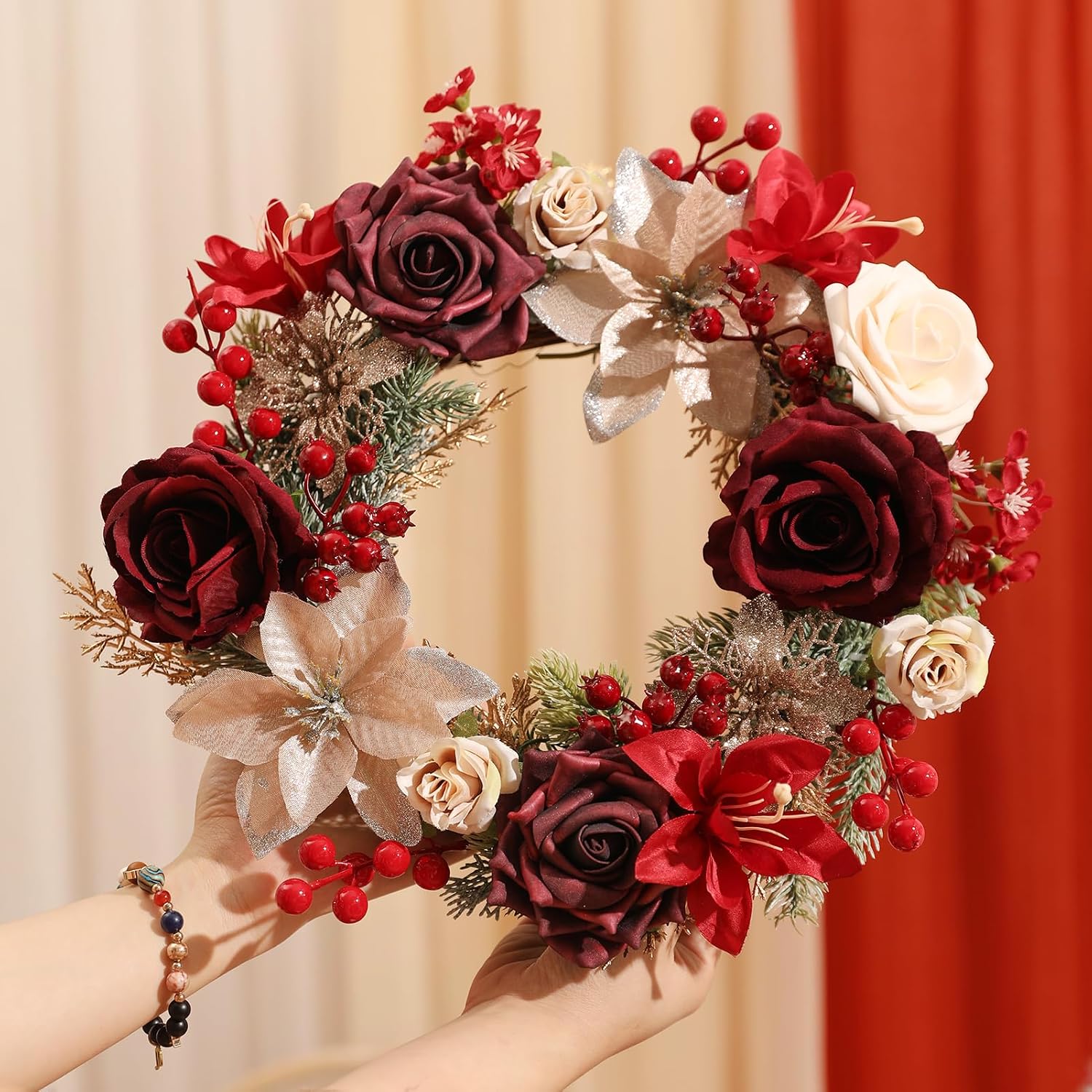Aldernest Artificial Christmas Flowers Greenery Combo Box Set Faux Flowers Bulk Flower Leaf with Stems for DIY Tree Ornaments Xmas Wreath Floral