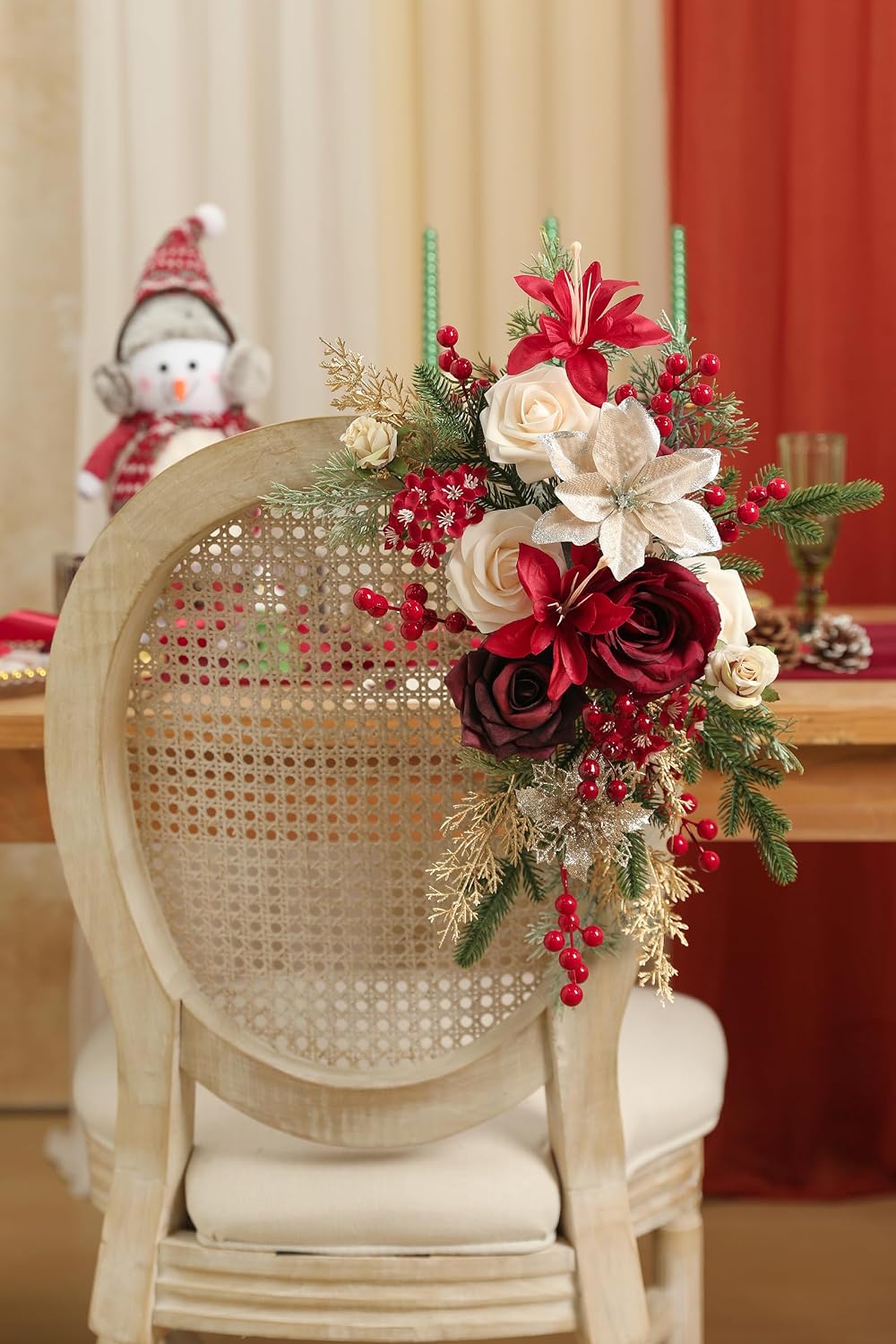 Aldernest Artificial Christmas Flowers Greenery Combo Box Set Faux Flowers Bulk Flower Leaf with Stems for DIY Tree Ornaments Xmas Wreath Floral