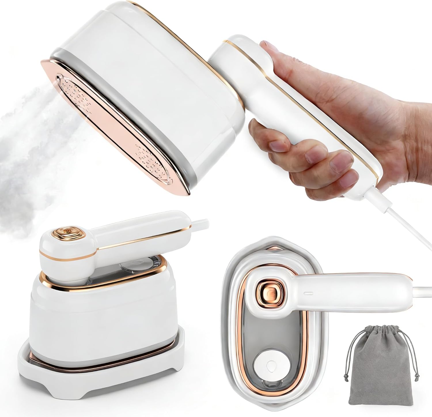 Aldernest Travel Steamer for Clothes, 1200W Mini Iron Handheld Garment Steamer White, 1.3 pounds