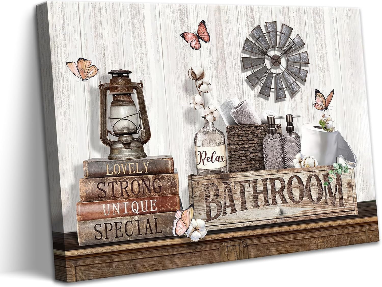 Aldernest Farmhouse Bathroom Wall Art Rustic Cotton Flower Butterfly Painting Country Bathroom Picture Wall Decor Modern Country Relax Sign Prints